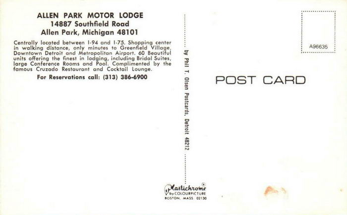 Allen Park Motor Lodge - Old Postcard Photo (newer photo)